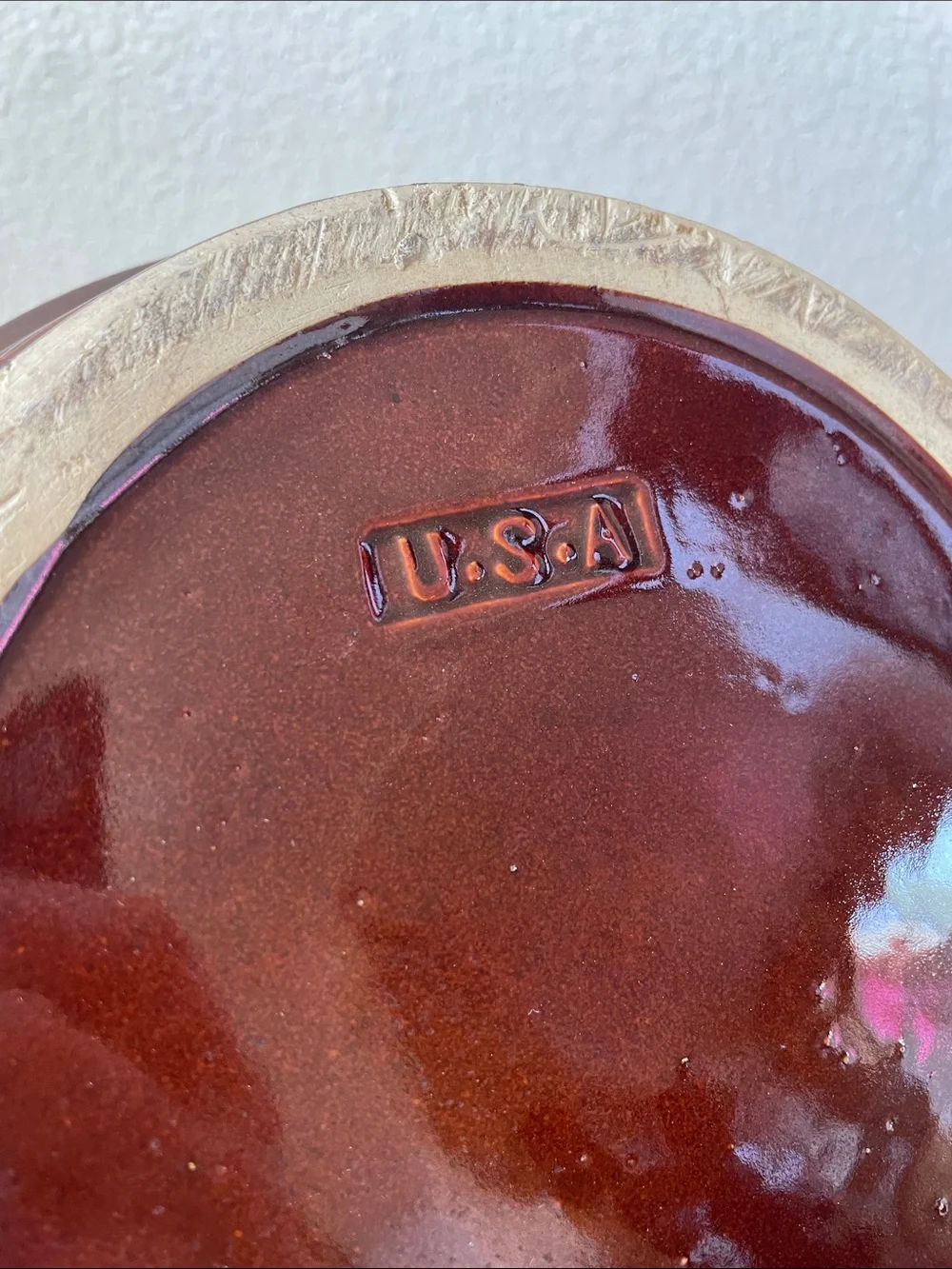 Vintage Brown Glazed USA Dutch Oven Bean Pot With Lid Ceramic Western Cookware
